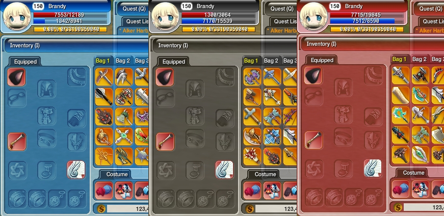 Screenshot showing the three color variations of the standard theme